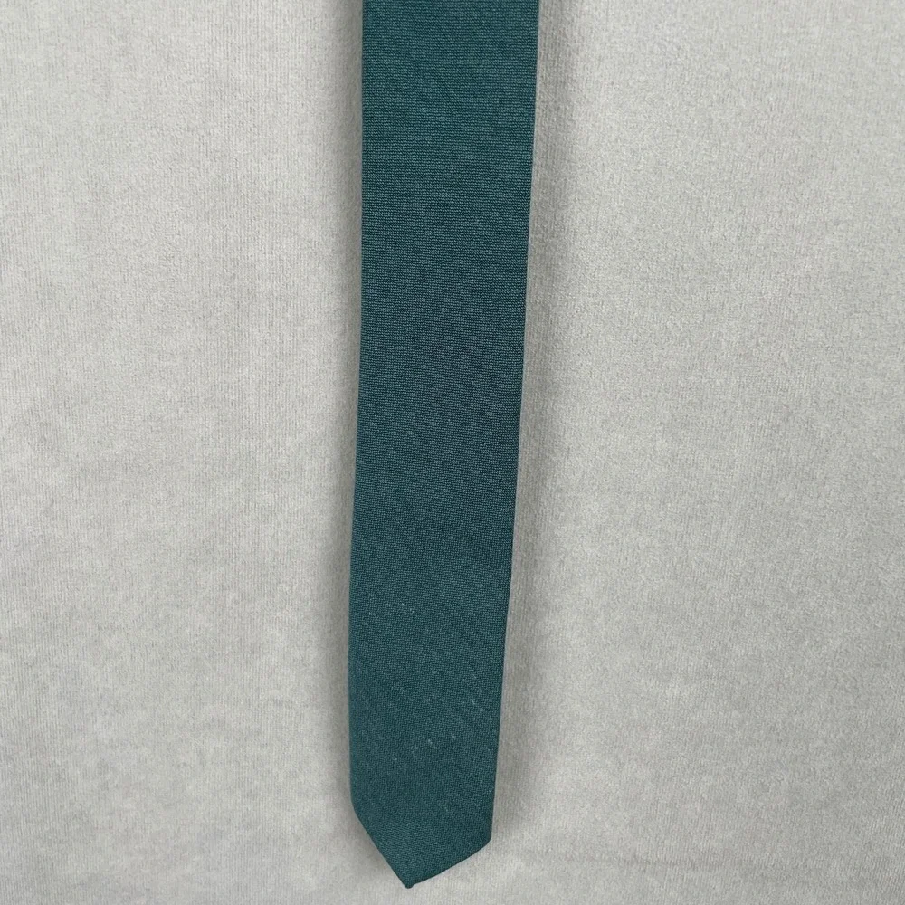 VTG Bonjour Forest Green Skinny Necktie Solid Woven Matte Academic Chic USA Made